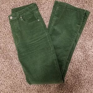 Green High Waist Flare Leg Corduroy Pants